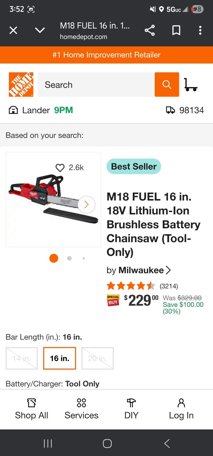 Milwaukee Chainsaw 16in