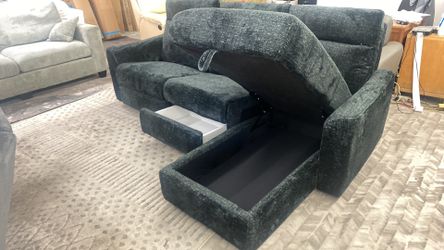 New Power Sectional With https://offerup.com/redirect/?o=U3RvcmFnZS5CbGFjaw== Fabric.  95x37.  Free Delivery!