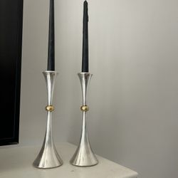 Mid Century Designs Japan Silver plate Candlesticks Candle Holders Sticks Mid-Century Signed Vintage 