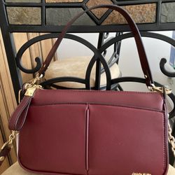 New! Calvin Klein Jenni Leather Shoulder Bag in Beautiful Merlot Red!