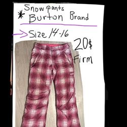 SNOW PANTS GIRLS SIZE 14/16.  BURTON BRAND 20$  Perfect Condition- Pick Up Downtown LA , Little Tokyo 