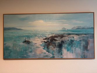 30x60 inch Abstract Blue Ocean Coastal Theme