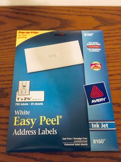 Avery 8160 White Easy Peel Address Labels, 1" x 2-5/8", 750 Labels