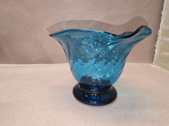Cobalt Blue Glass Swirl Vase