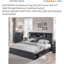 UNOPENED King Bed Frame storage Headboard 