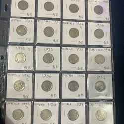 Buffalo Nickels 1935,1936,1937 (20 pieces)