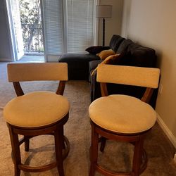 Luxury Real Wood Swivel Bar Stools – Set of 2.  Beige Upholstery