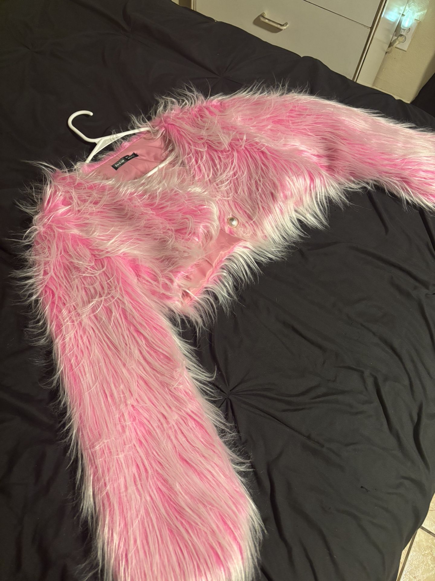 Pink Fluffy Crop Jacket