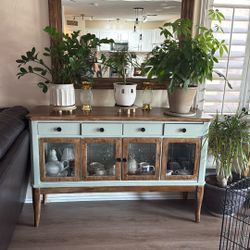 Buffet Cabinet With Glass Doors  And Mirror 