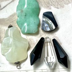 Assorted Pendants, Natural Stone And Glass,  Jade, Agate, Glass , 6pc