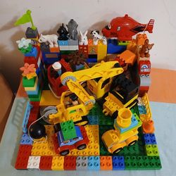 Duplo LEGO Mix Lot Car, Construction Vehicles, Crane, Animals Figures