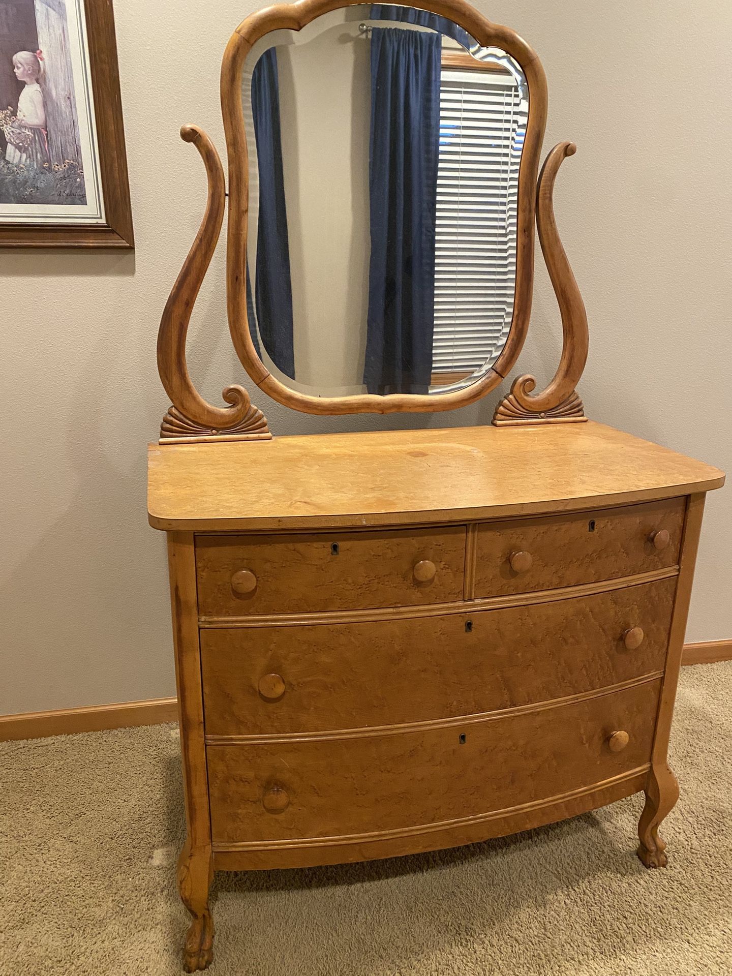 Antique Maple Bureau (dresser with Mirror)