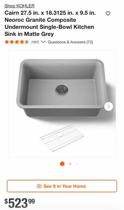 Shop KOHLER Cairn 27.5 in. x 18.3125 in. x 9.5 in. Neoroc Granite Composite Undermount Single-Bowl Kitchen Sink in Matte Grey