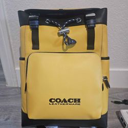 COACH League Flap Backpack Rucksack Leather Yellow New With Tags