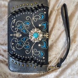 Rhinestone And Turquoise Wallet 
