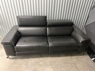 Dark Gray Leather Sofa with Adjustable Headrests