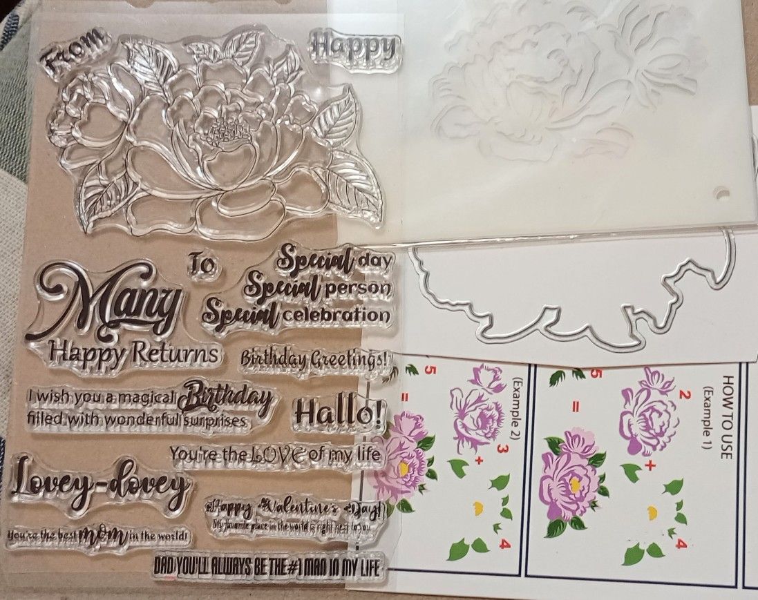 Peony Flower Layered Stencils, Stamp And Die Set w/ Sediment Stamps