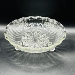 Vintage Anchor Hocking 3-toed Footed Pressed Glass Candy Dish Star in Center