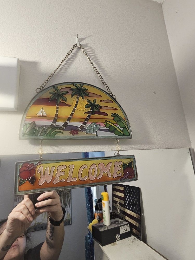 Glass Palm Tree Welcome Sign
