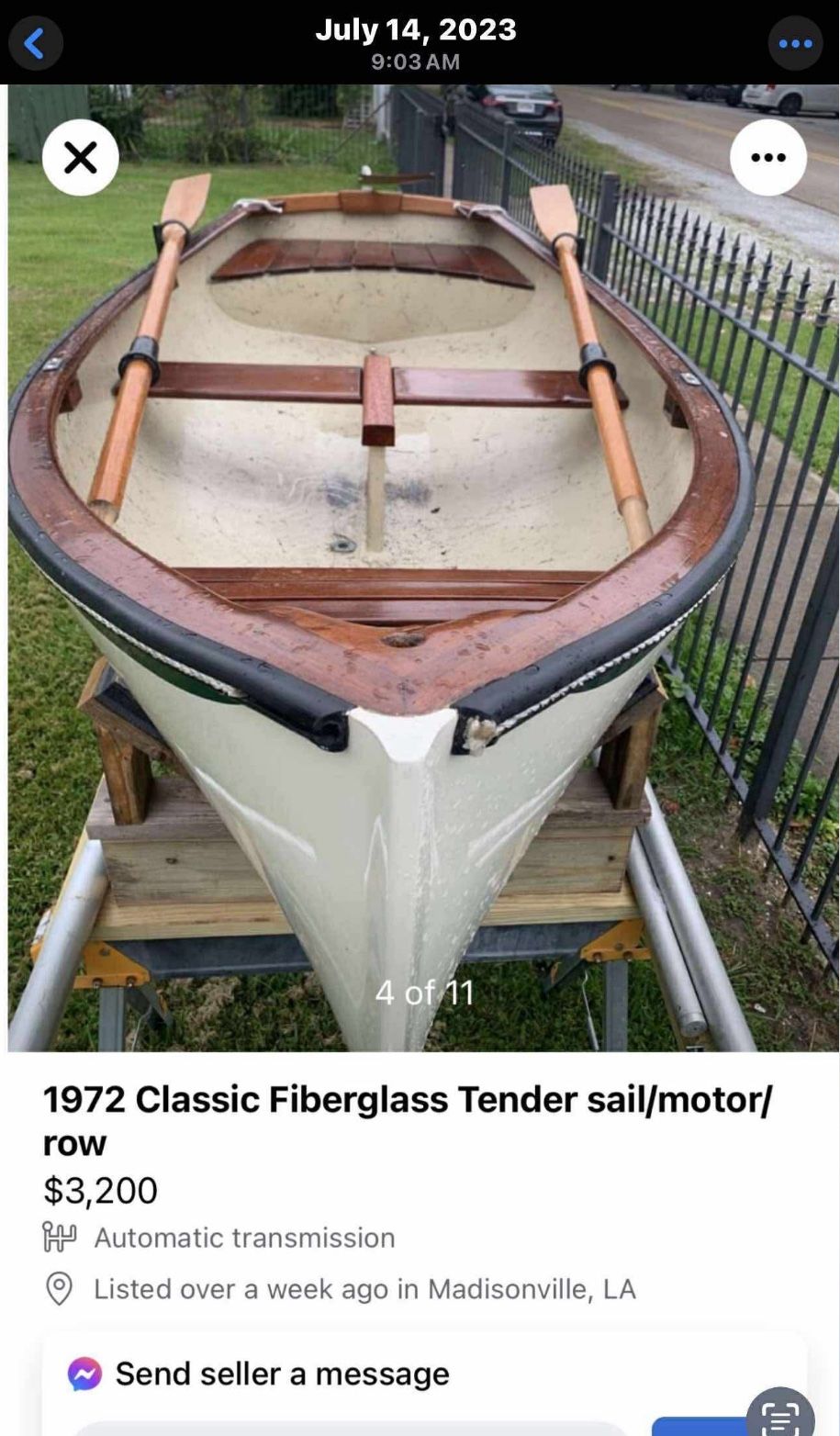 1972 Fiberglass Tender Sail/Motor/Row