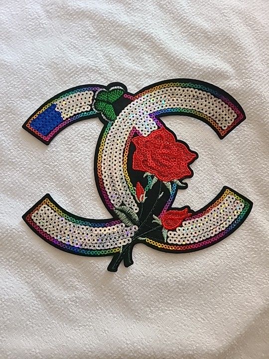 CC Logo Red Rose Sequin Embroidery Iron On Patch