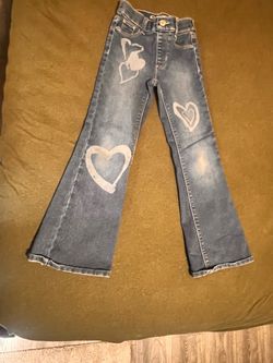 Girls Blue Flare Jeans with Heart Print