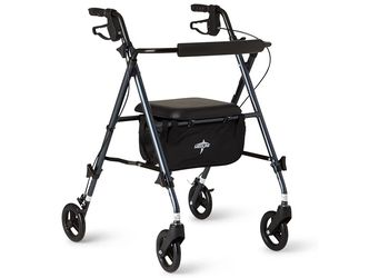 Medline Superlight Folding Mobility Rollator Walker, 250 Ib. Weight Capacity,and Seat, Foldable Rolling Walker