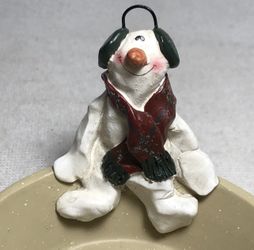 Snowman Sitting on Edge Candy Dish Christmas Holiday