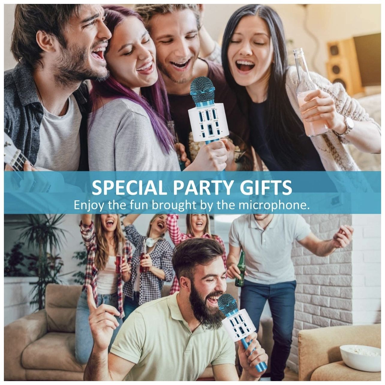 Wireless Karaoke Microphone, Bluetooth Microphone with LED Lights, 3 in 1 Portable Handheld Speaker Machine for Kids & Adults, Karaoke Microphone for