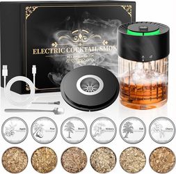 Electric Whiskey Smoker Kit with 6 Flavored Wood Chips | Automatic Cocktail Infuser, Built-In Lighter, No Butane Required | USB Rechargeable Bourbon S
