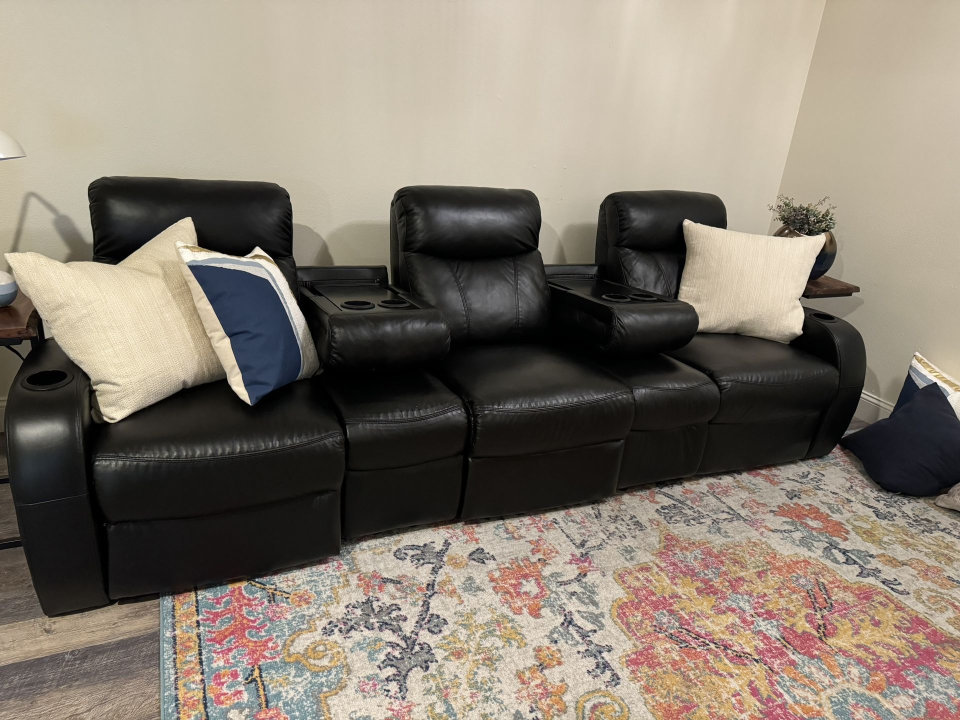 Three Leather  Black Theater Chairs With 2 Extra Seats