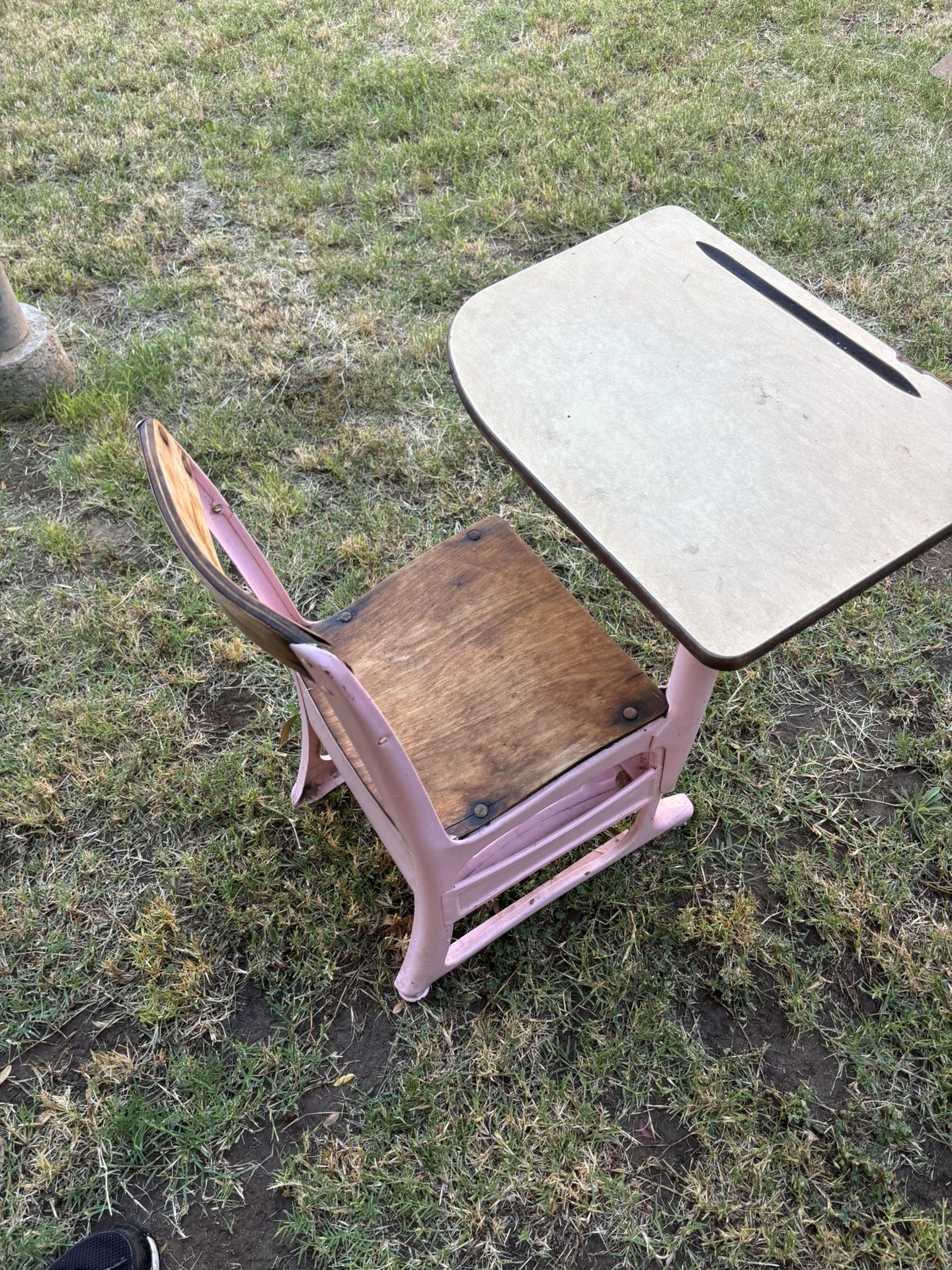 Pink Desk Metal And Wood Vintage