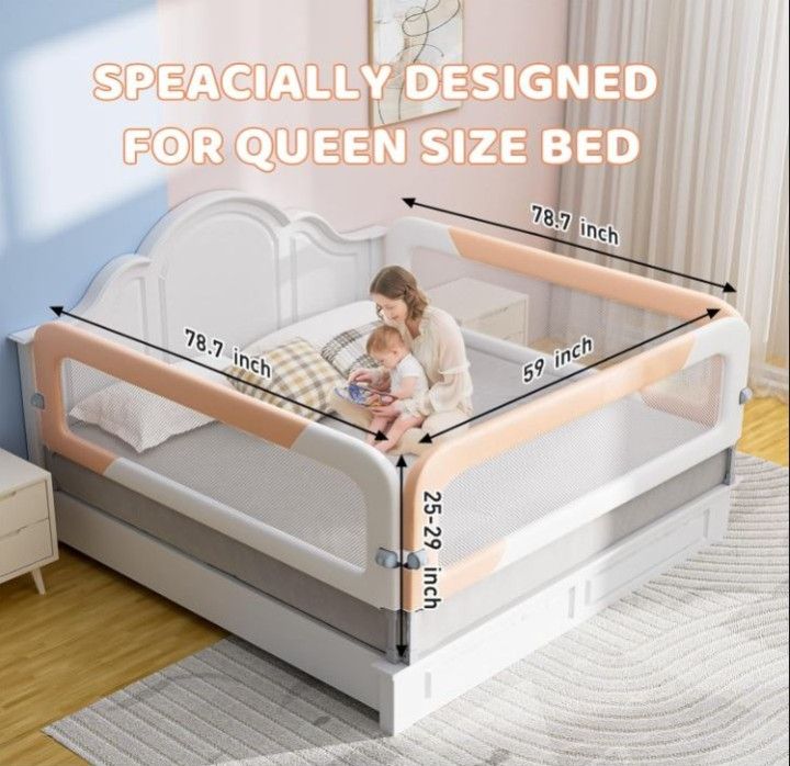 Omzer 3-Pack Adjustable Foldable Bed Rails for Queen Beds – 78.7x78.7x59