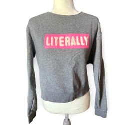 Mossimo Women's Grey Jumper Long Sleeve Cropped Sweater Top Sweatshirt Women's Size L Large 