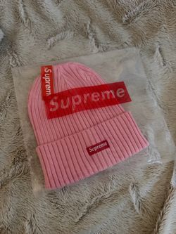 Supreme Box Logo Ribbed Knit Beanie Pink