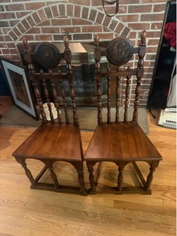Vintage Colonial / Early American Spindle Back Wooden Dining Chairs