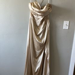 Gold Dress And Nude Heels