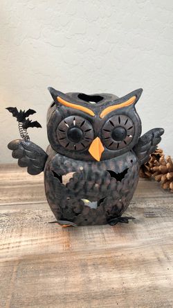 Halloween Metal Owl Tea Light Candle Holder – 9" Tall Spooky Decor