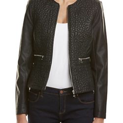 Worn One Time French Connection Medina Stitch Black Leather Jacket 8