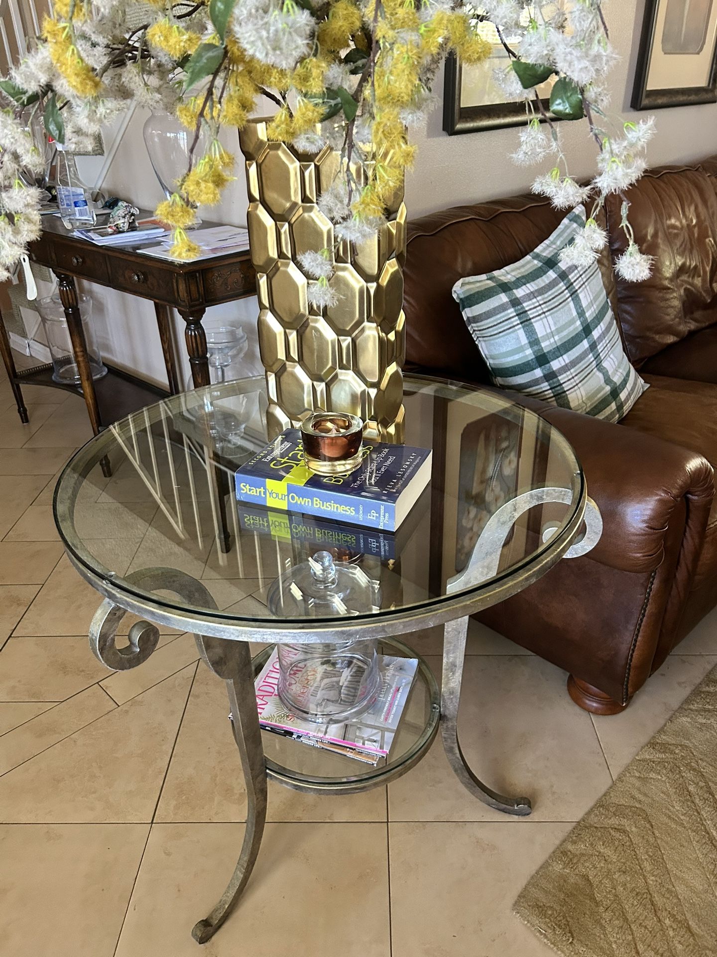 Ethan Allen Round Side Table Metal And Glass