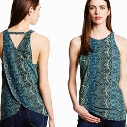 Sanctuary Womens S Blouse Tank Top Blue Green Batik Abstract Flirt Back