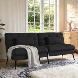 New 72″Futon Sofa Bed,Modern Convertible Sleeper Sofa, Fabric Futon Couch with Multi-Position Backrest for Living Room Furniture (Black)  New in box  