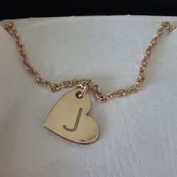 Rose Gold Heart Initial Charm Bracelet Length 6"