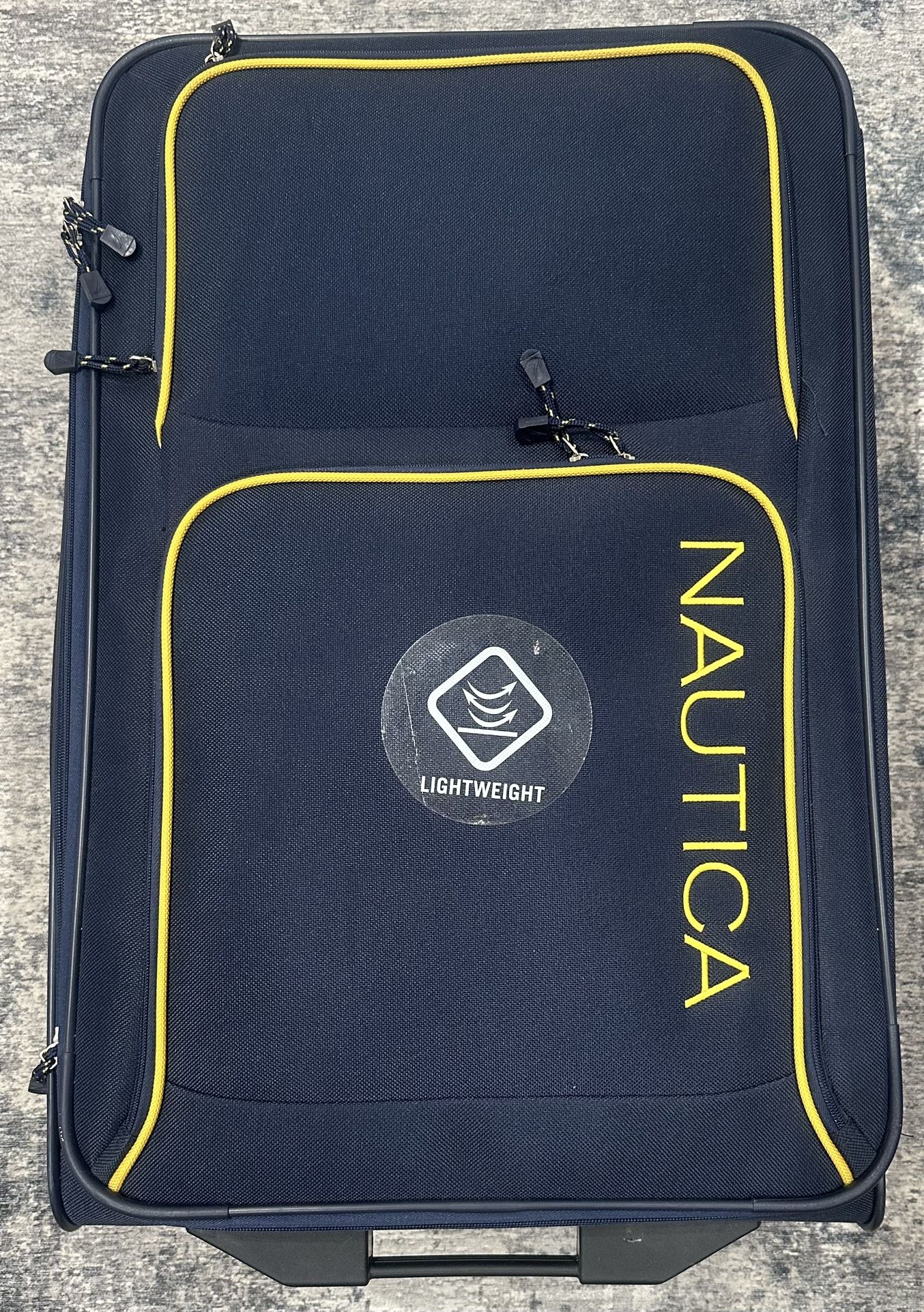 Nautica Blue and Yellow Large Lightweight Suitcase w/ Wheels & Extendable Handle