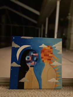 abstract man/woman sun/moon acrylic on canvas painting