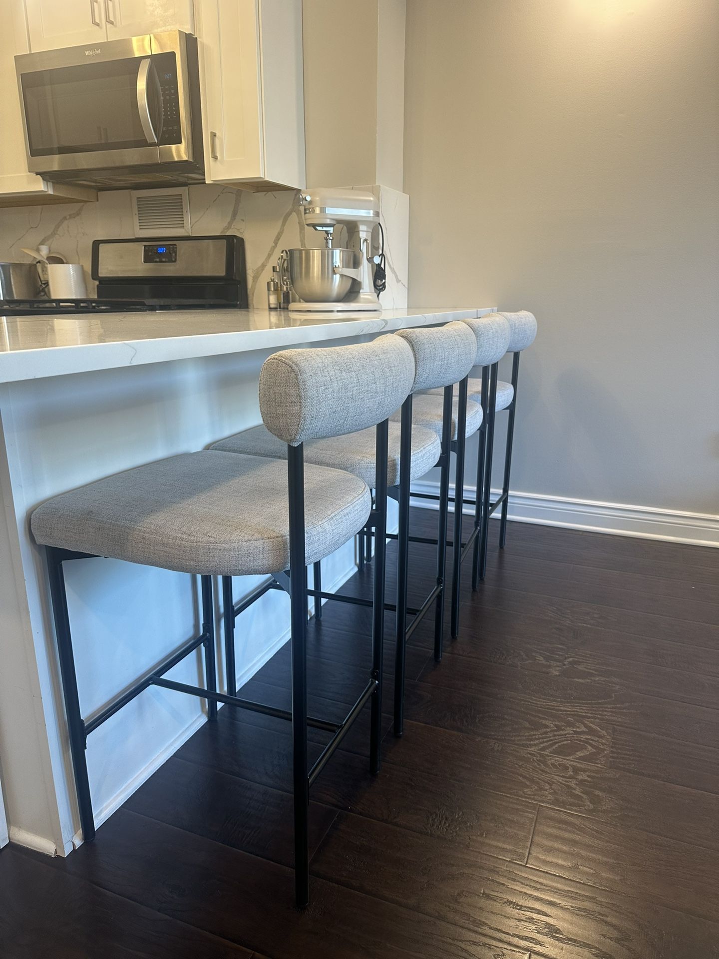 4 Nathan James Bar Stools Counter Height - Gray black metal