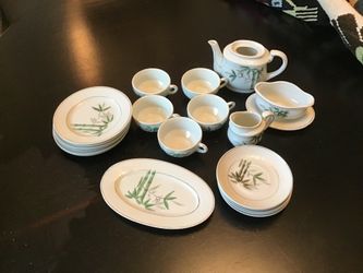 Japanese Tea Set Antique White Bamboo Design Made in Japan Bone China