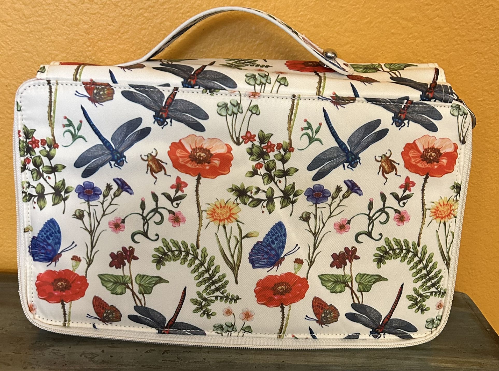 New Artist Colored Pencil Holder Case. Dragonfly , Flower Design. Pencils Not Included