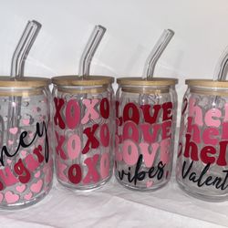 Valentine 16 oz. Glass Tumbler With Glass Straw
