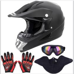 Adult Motocross Dirt Bike Helmet with Goggles, Gloves & Mask Dirt Bike ATV Helmet, Large